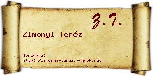 Zimonyi Teréz névjegykártya
